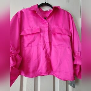 Pink Oversized Long Sleeve Button Down Shirt